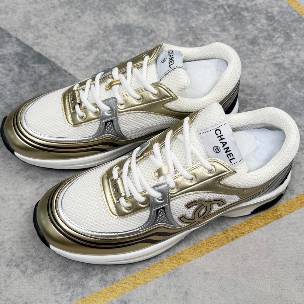 Chanel Women’s White & Gold Athletic Sneaker - Picture 2 of 10